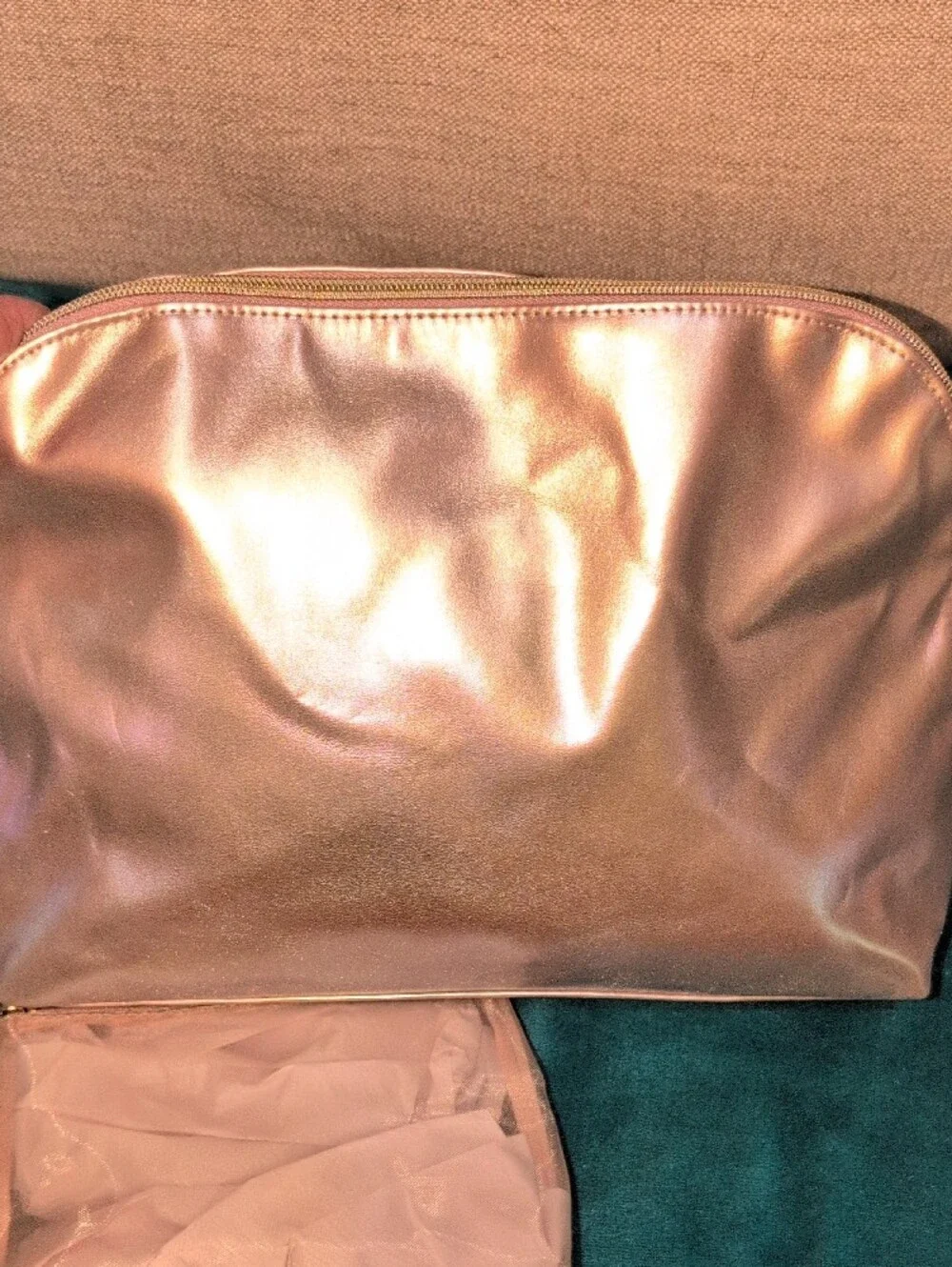 Sonia Kashuk Shimmery Rose Gold Cosmetic Pouch Set 2fer NWT